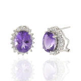 14KT White Gold Oval Amethyst and Diamond Earrings