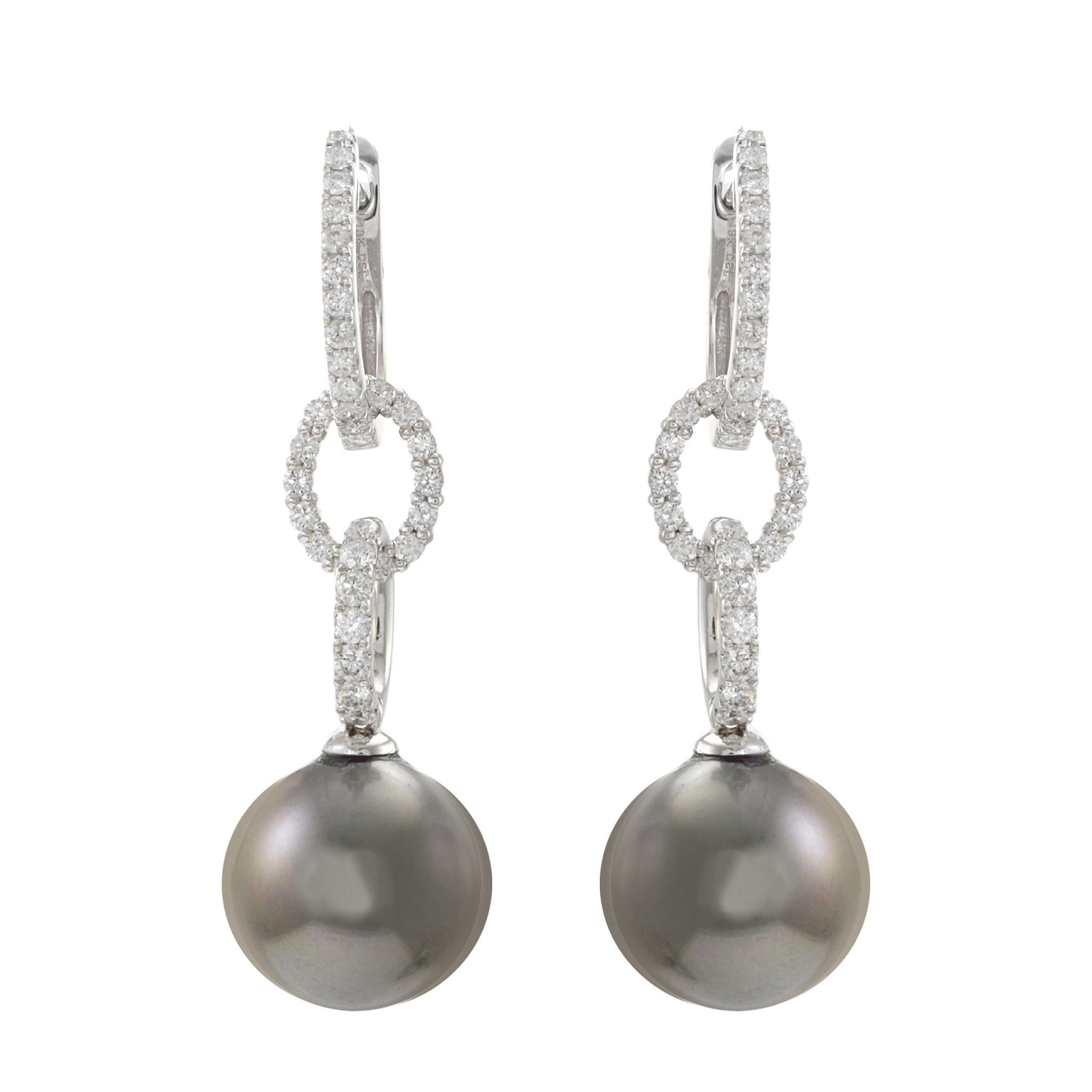 18KT White Gold Tahitian Pearl and Diamond Drop Earrings