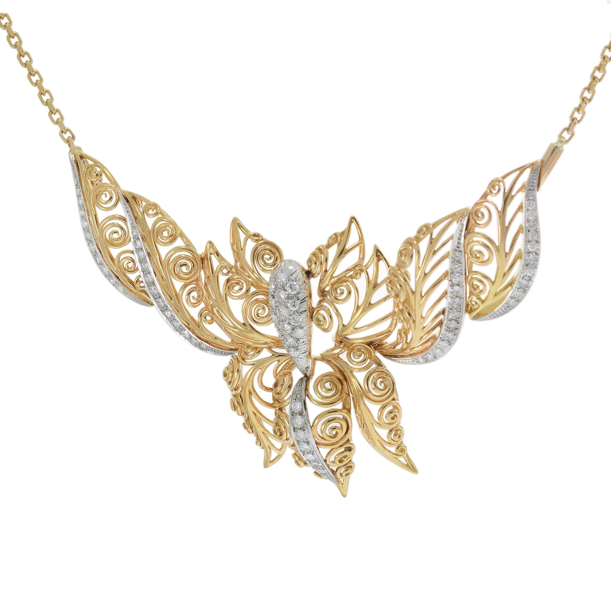 Victorian 18KT White and Yellow Gold Diamond Butterfly Necklace