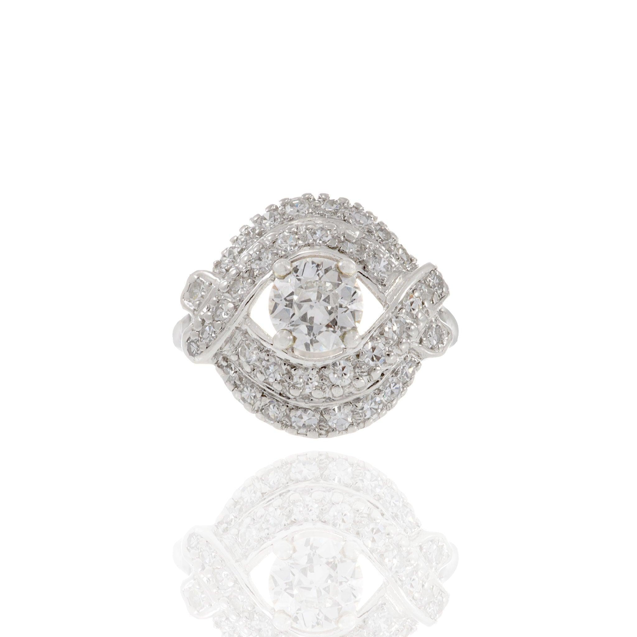 Vintage 1940s Platinum Old European Cut Diamond Ring 1.61CT-TW