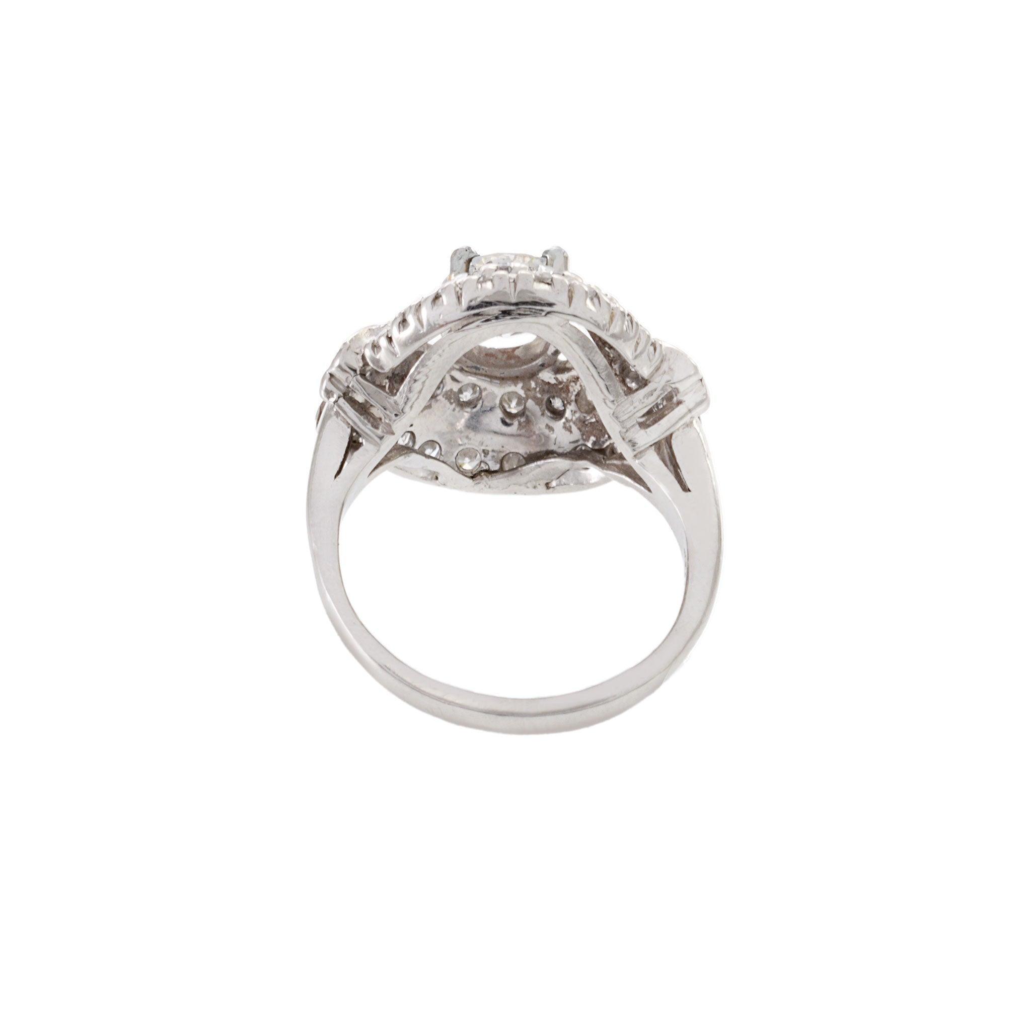 Vintage 1940s Platinum Old European Cut Diamond Ring 1.61CT-TW