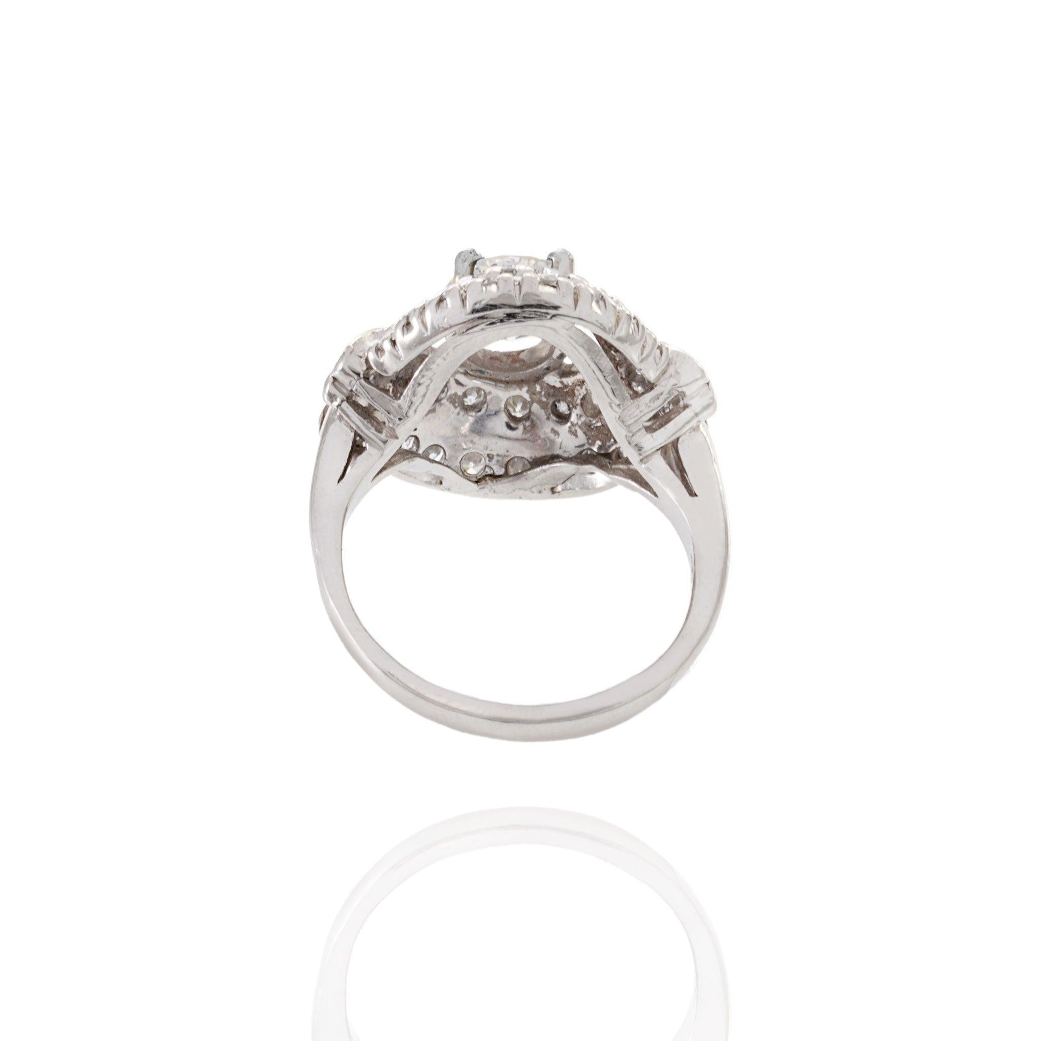 Vintage 1940s Platinum Old European Cut Diamond Ring 1.61CT-TW