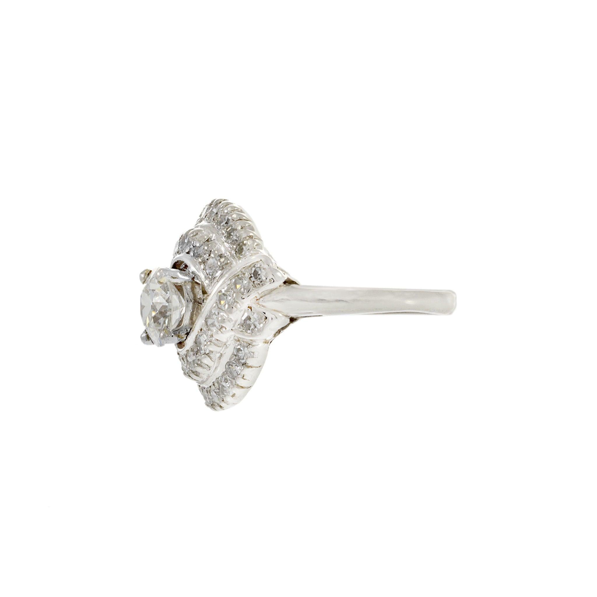 Vintage 1940s Platinum Old European Cut Diamond Ring 1.61CT-TW