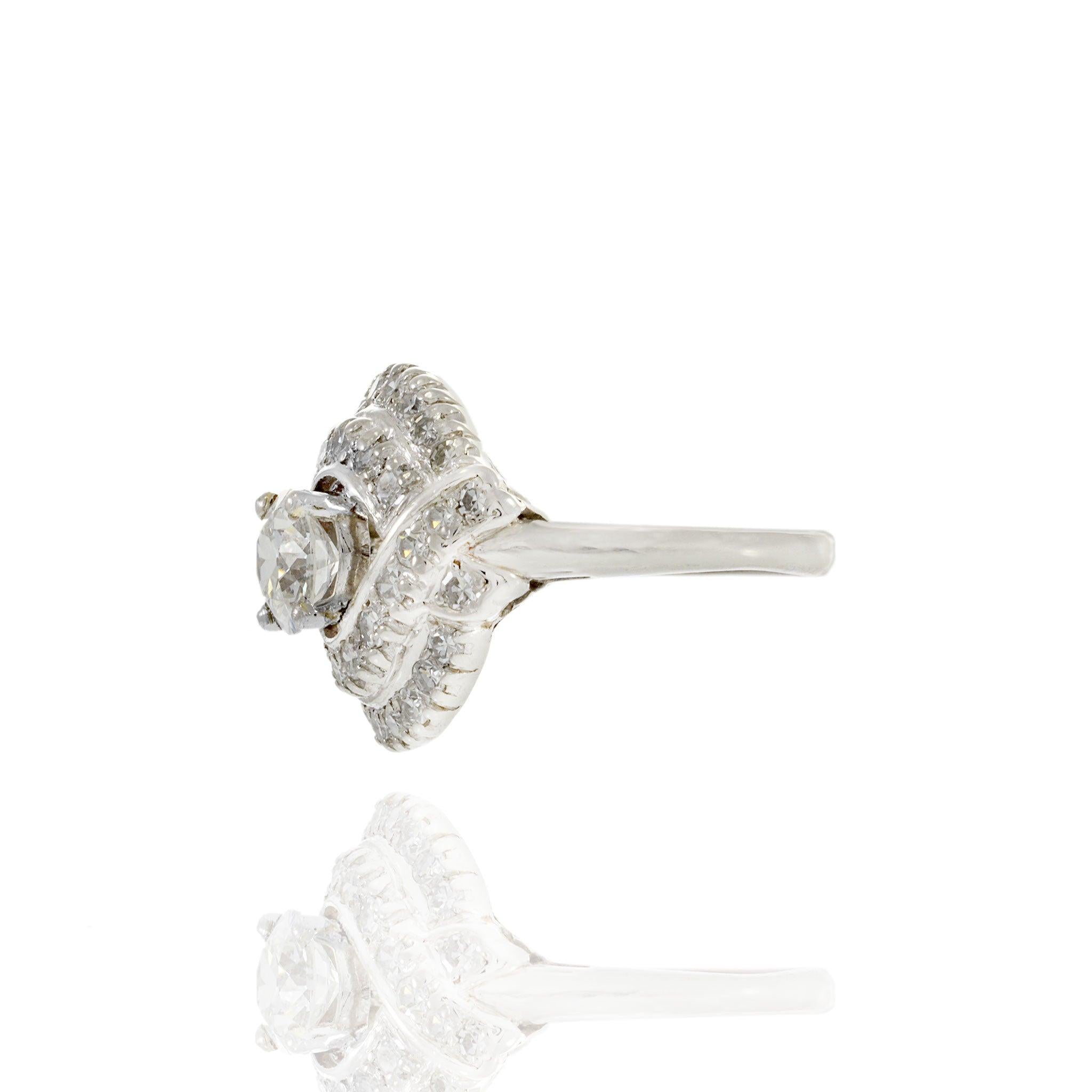 Vintage 1940s Platinum Old European Cut Diamond Ring 1.61CT-TW