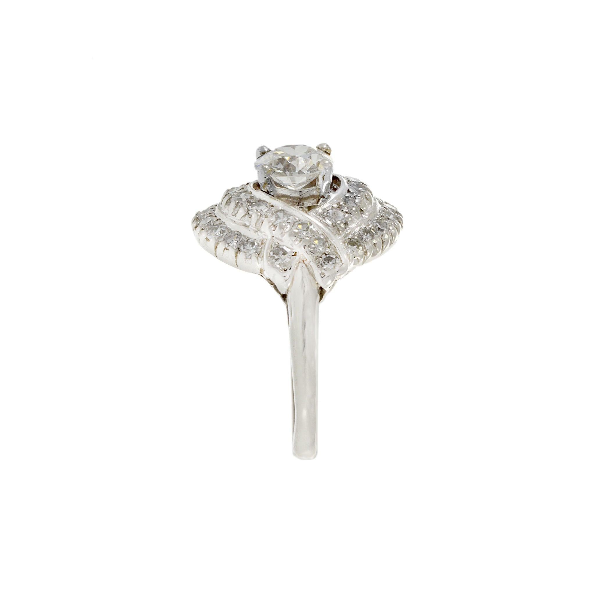 Vintage 1940s Platinum Old European Cut Diamond Ring 1.61CT-TW