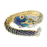 Vintage Retro Period 18KT Yellow Gold Enamel Fish Wrap Bracelet