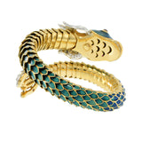 Vintage Retro Period 18KT Yellow Gold Enamel Fish Wrap Bracelet