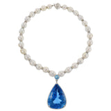 South Sea Pearl Necklace with Diamond Spacers and 266.58CT Blue Topaz Pendant