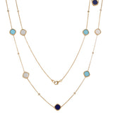 18KT Rose Gold 35" Turquoise, Mother of Pearl, Lapis, and Diamond Necklace