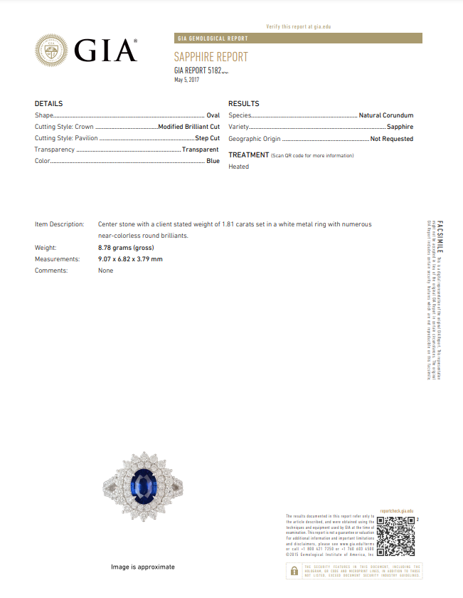 18KT White Gold GIA Certified Oval Sapphire And Diamond Ring