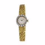 Vintage 1960s Gubelin 18KT Gold Bark-Finish Diamond Bezel Bracelet Watch