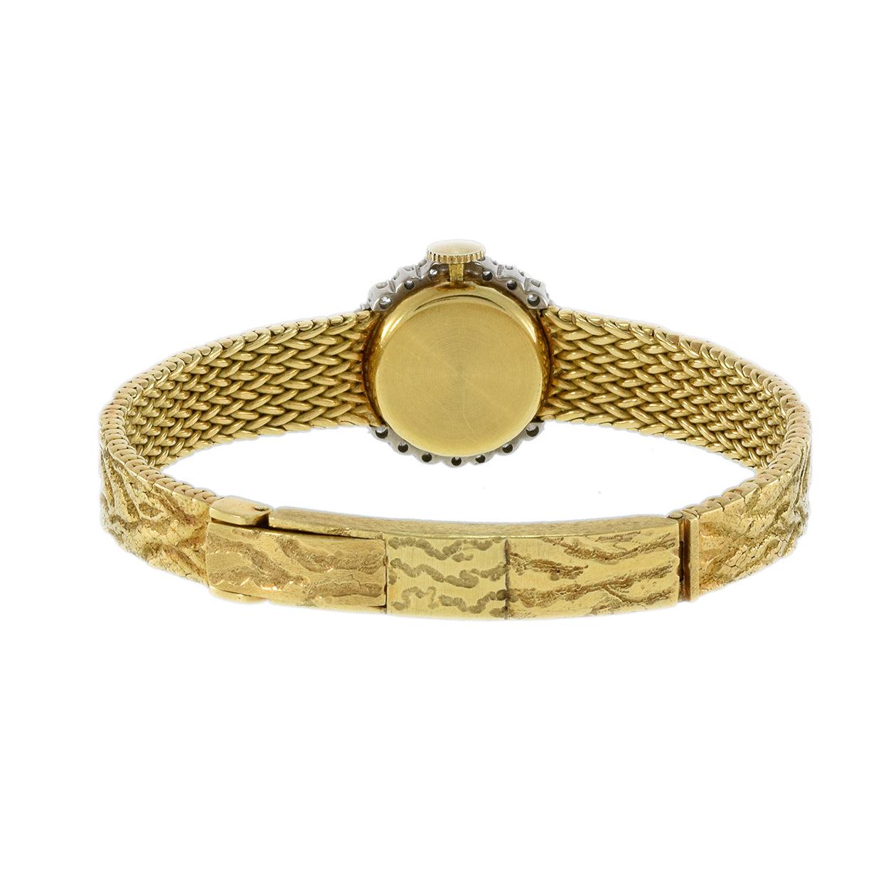 Vintage 1960s Gubelin 18KT Gold Bark-Finish Diamond Bezel Bracelet Watch