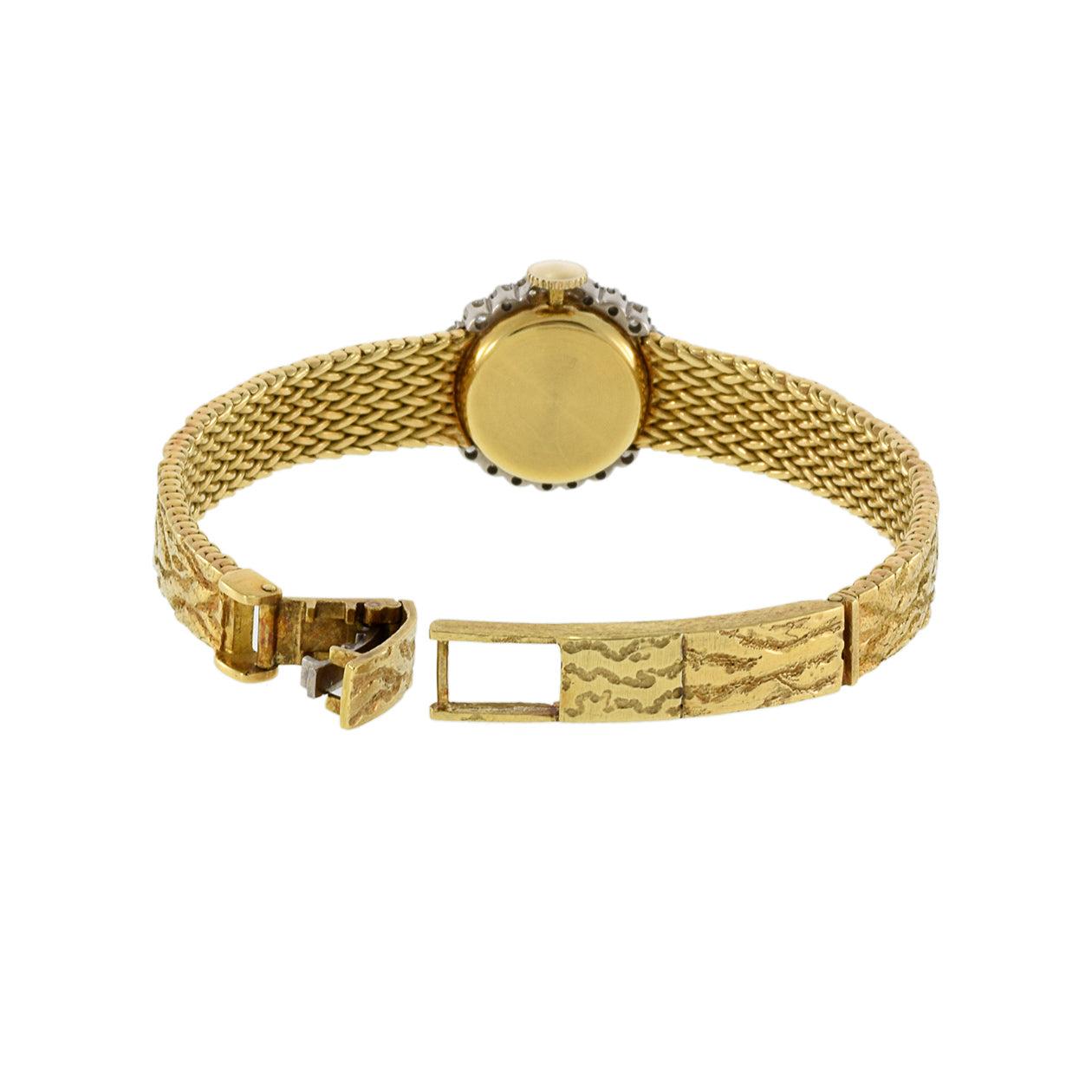 Vintage 1960s Gubelin 18KT Gold Bark-Finish Diamond Bezel Bracelet Watch