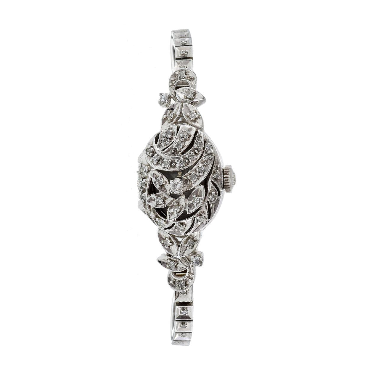 Hamilton 1950's Ladies 14KT White Gold Diamond Cocktail Watch