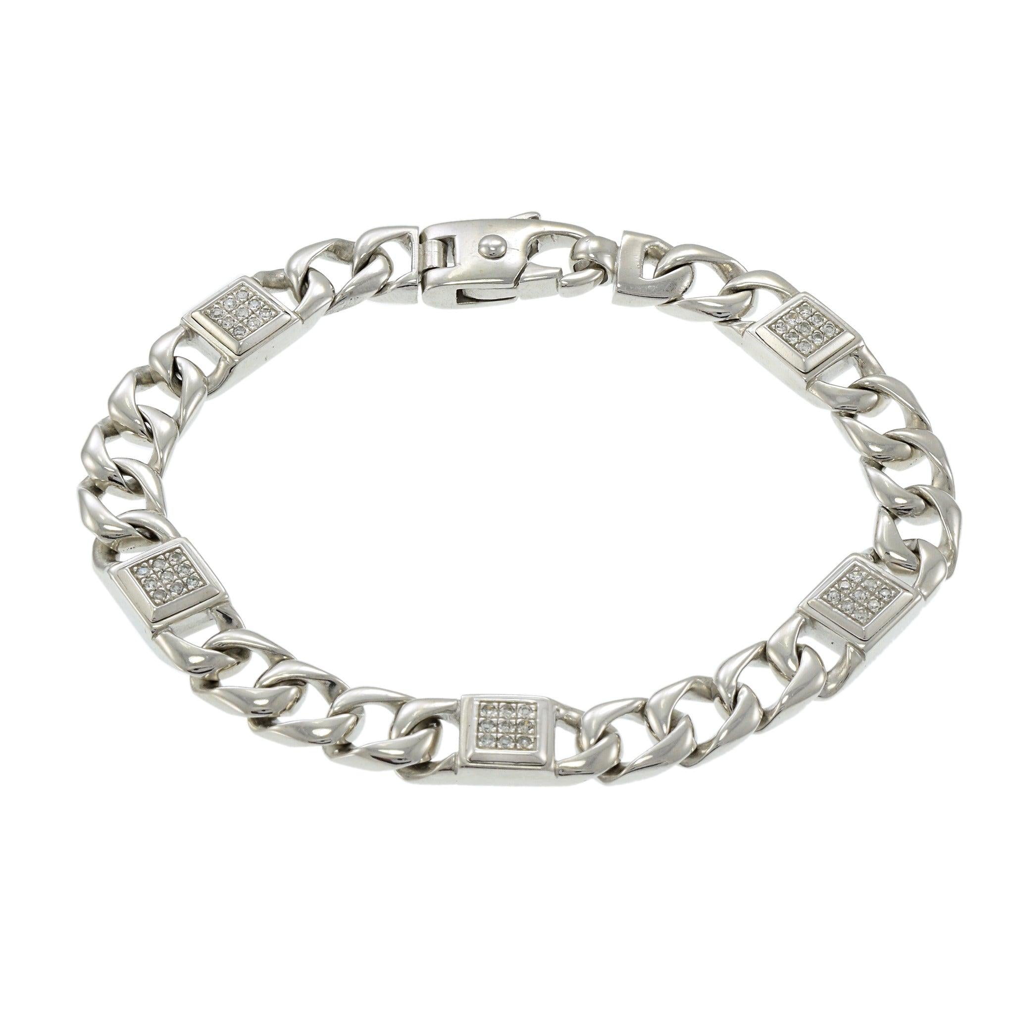 14KT White Gold Cuban Link Men's Diamond Bracelet