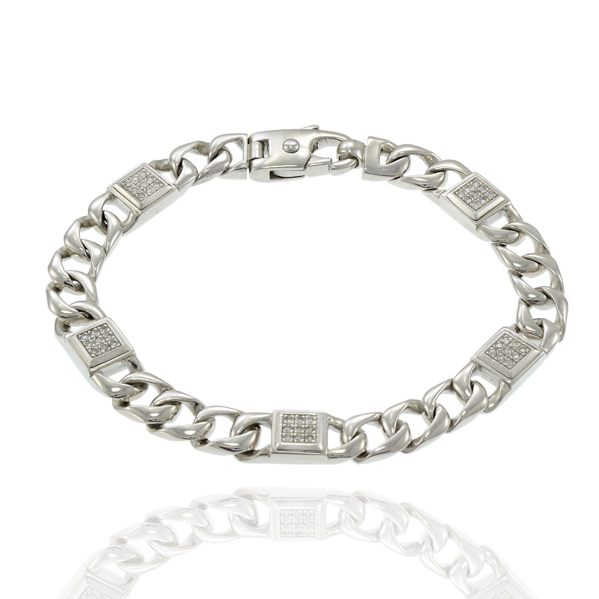 14KT White Gold Cuban Link Men's Diamond Bracelet