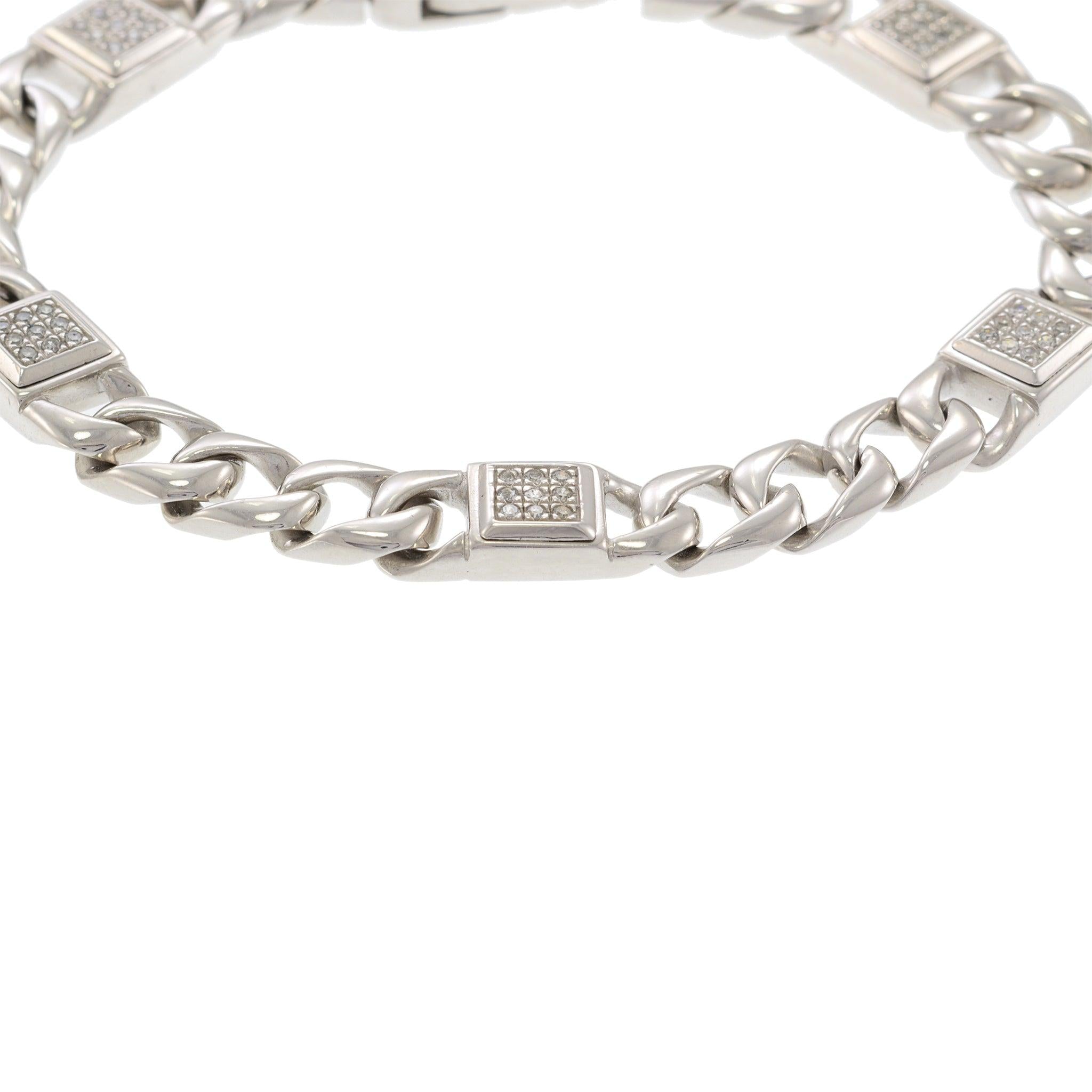 14KT White Gold Cuban Link Men's Diamond Bracelet