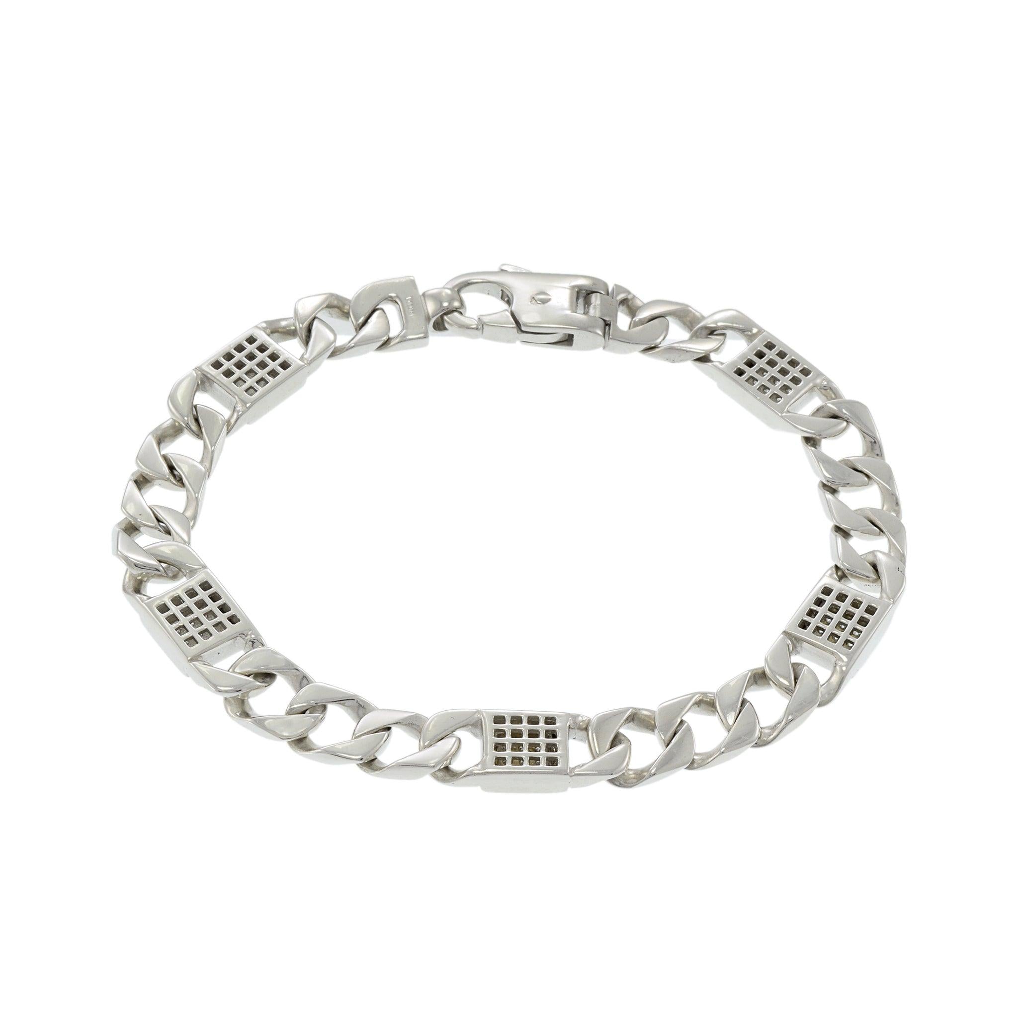 14KT White Gold Cuban Link Men's Diamond Bracelet