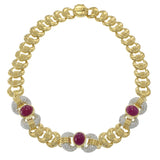 Vintage Retro Era 18KT Yellow Gold Ruby and Diamond Choker Necklace