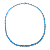 18KT White Gold Turquoise and Diamond Tennis Necklace