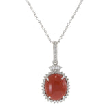 18KT White Gold Coral and Diamond Halo Pendant Necklace