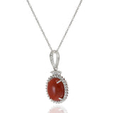 18KT White Gold Coral and Diamond Halo Pendant Necklace