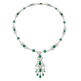 18KT White Gold Emerald and Diamond Statement Necklace with Removable Drop