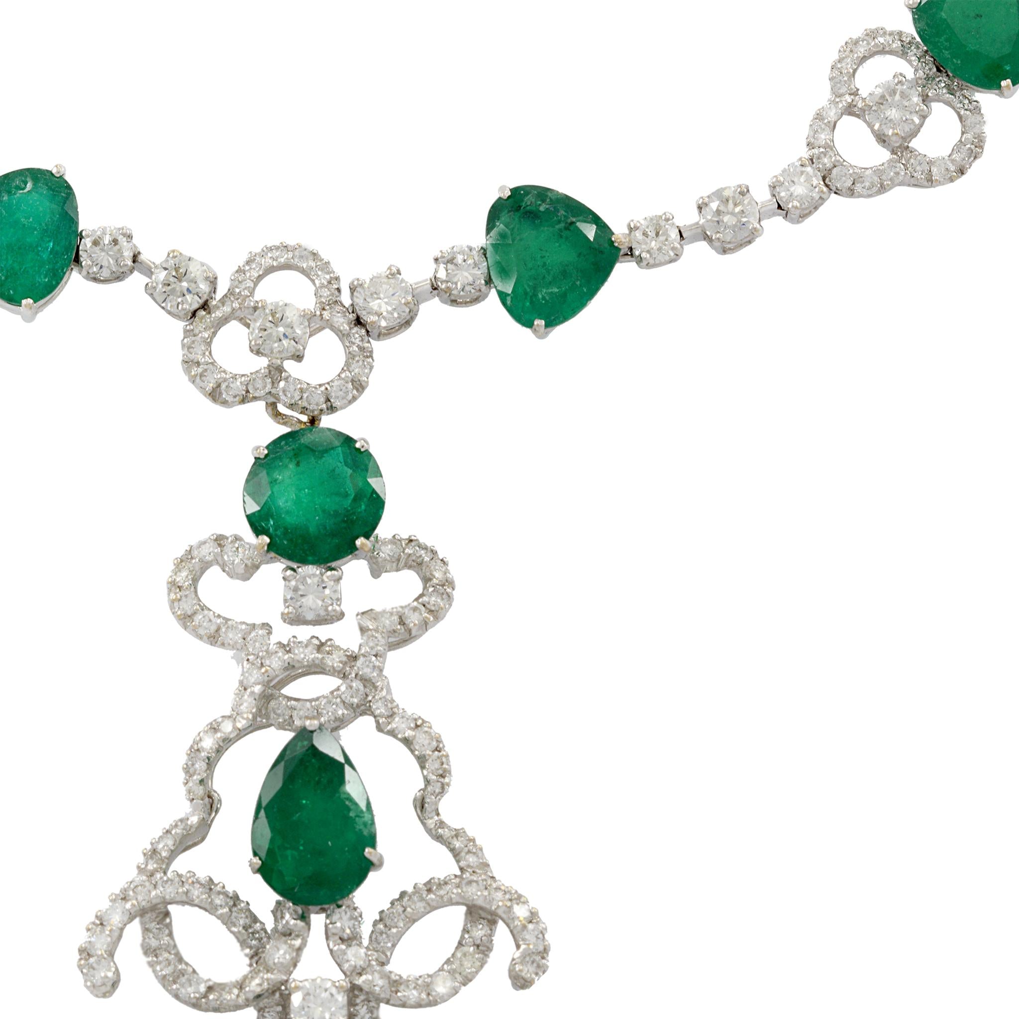 18KT White Gold Emerald and Diamond Statement Necklace with Removable Drop