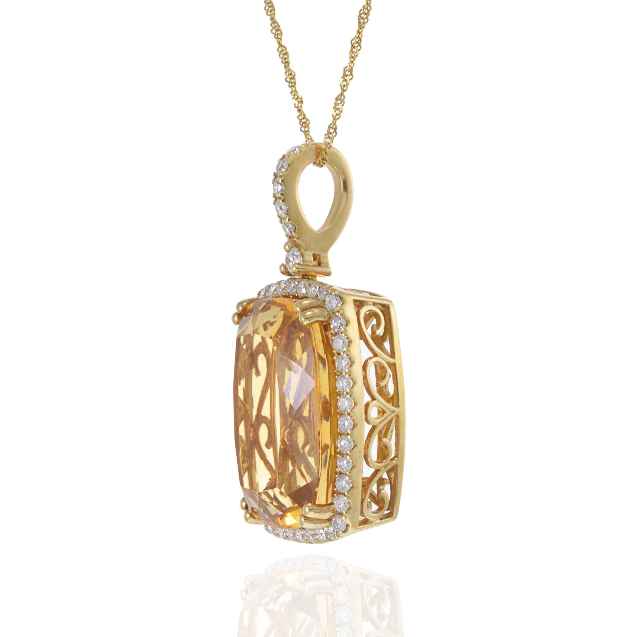 14KT Yellow Gold Citrine & Diamond Pendant Necklace