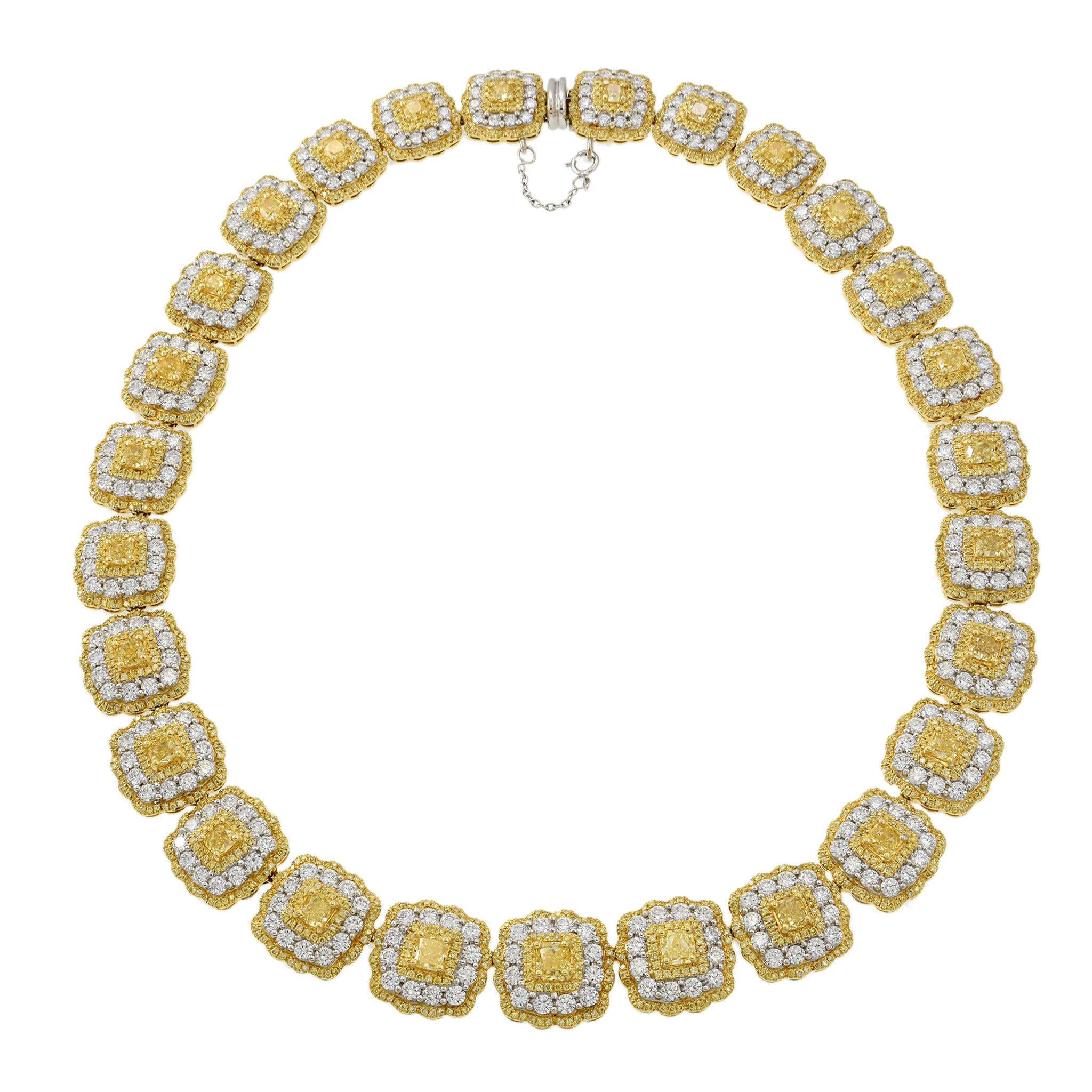 18KT Yellow Gold 38.35CT Fancy Yellow and White Diamond GIA Necklace