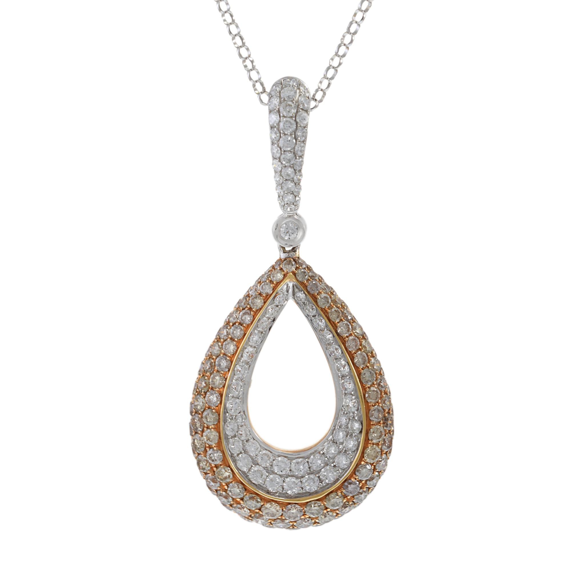 18KT Pink & White Gold Champagne and White Diamond Teardrop Pendant – 3.27CT-TW