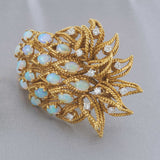 Estate Retro Era 18KT Yellow Gold Rare Australian Opal And Diamond Leaf Pin