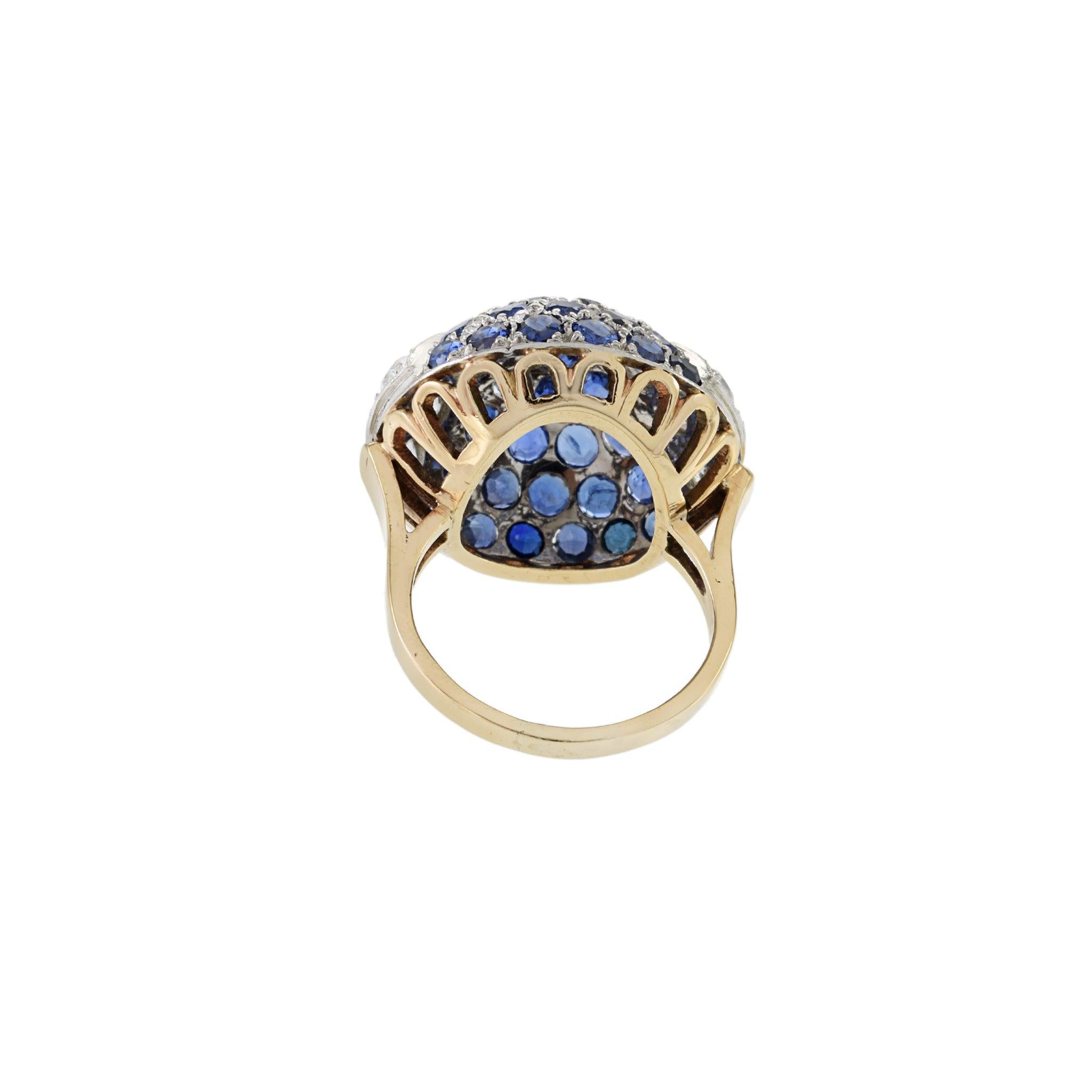 Art Deco 14KT Yellow Gold & Platinum Sapphire and Diamond Dome Ring