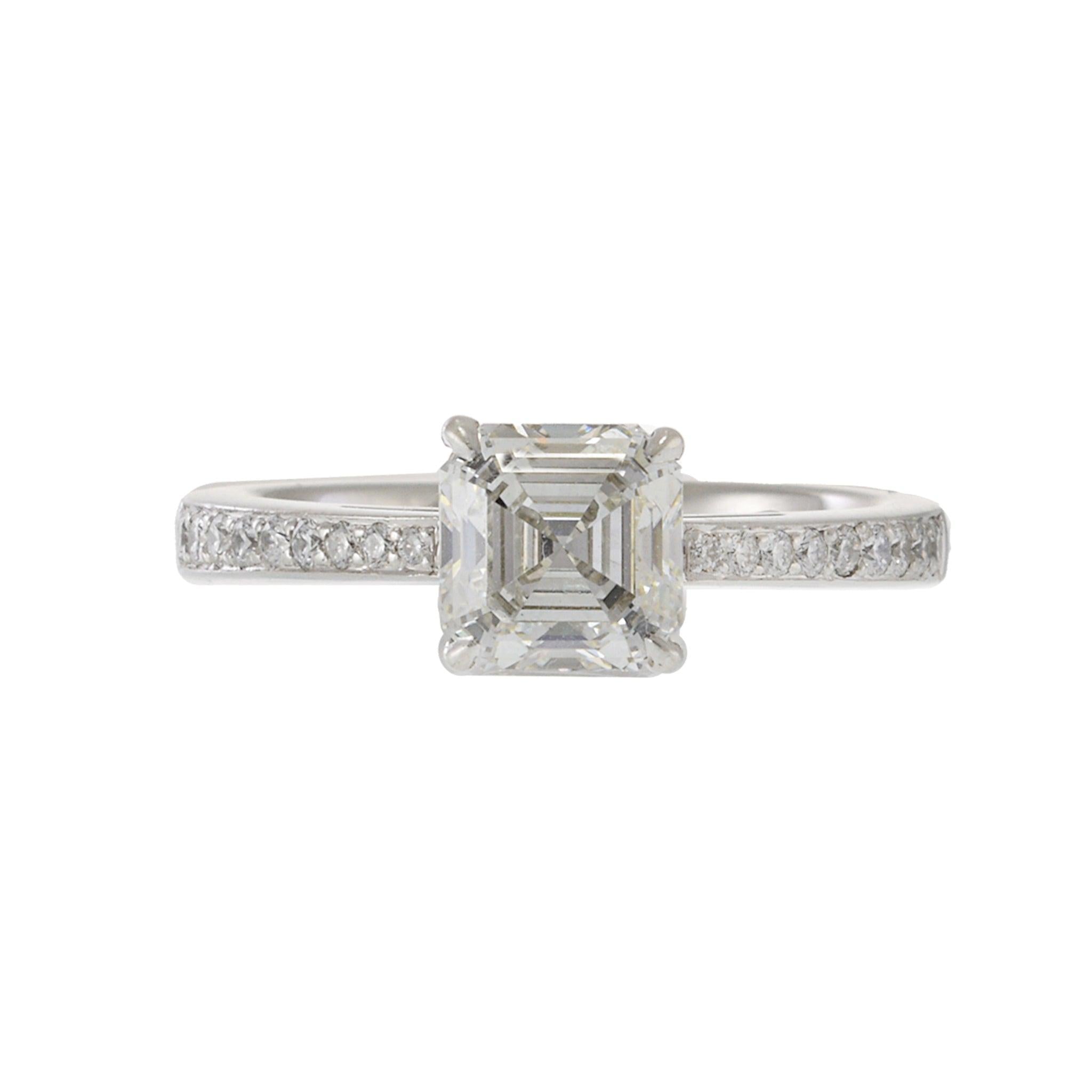 Platinum 1.52CT Asscher Cut Diamond Engagement Ring with Round Diamond Accents
