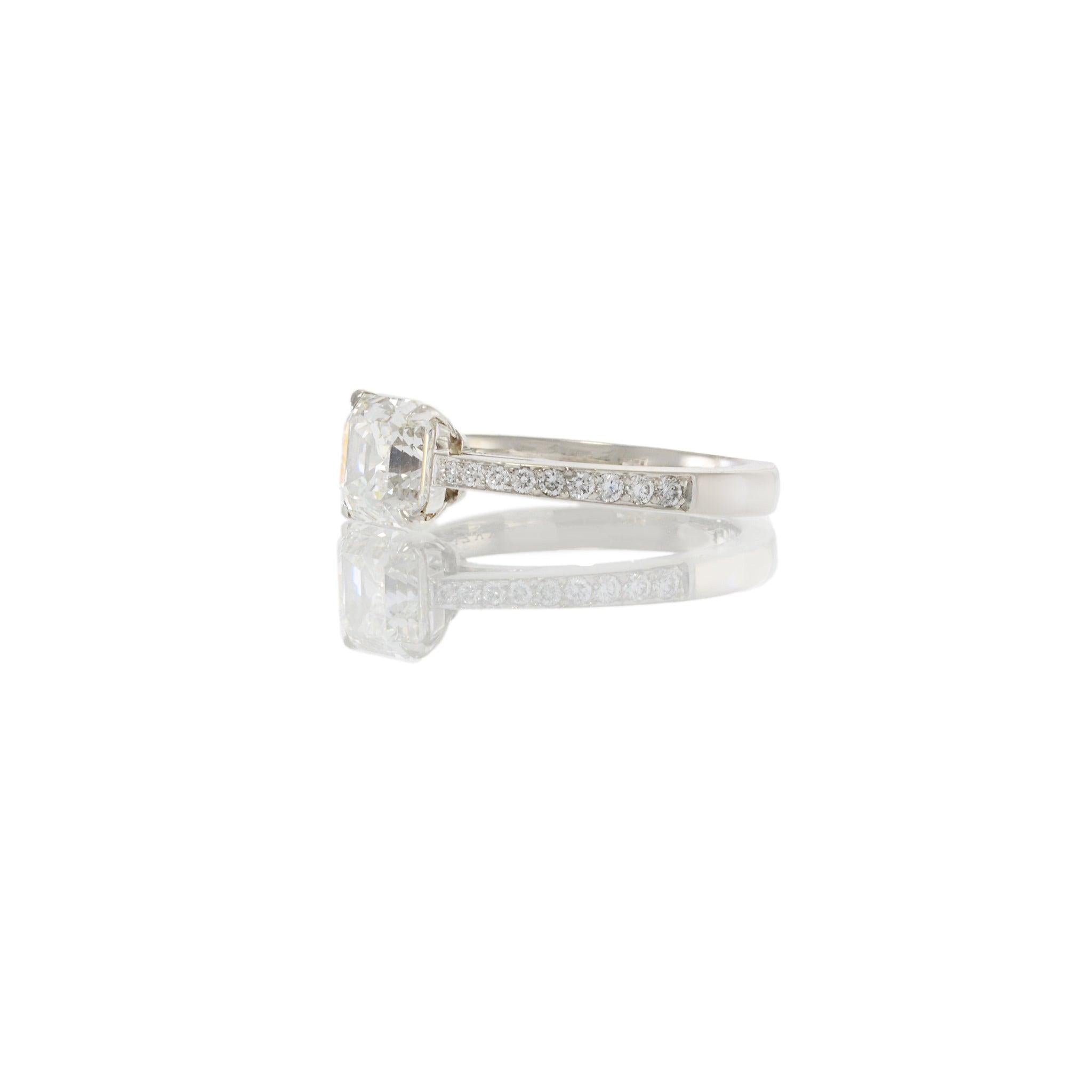 Platinum 1.52CT Asscher Cut Diamond Engagement Ring with Round Diamond Accents