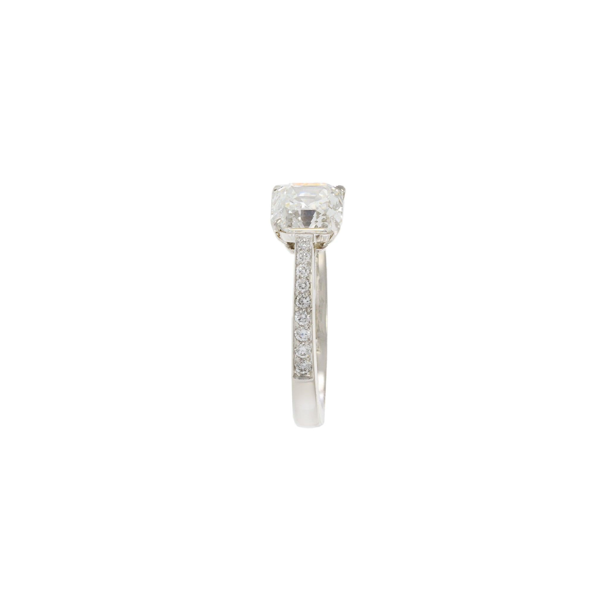 Platinum 1.52CT Asscher Cut Diamond Engagement Ring with Round Diamond Accents