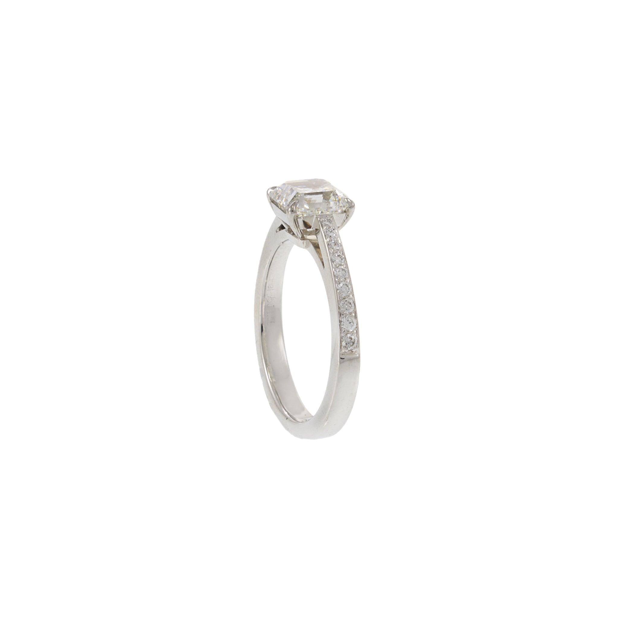 Platinum 1.52CT Asscher Cut Diamond Engagement Ring with Round Diamond Accents