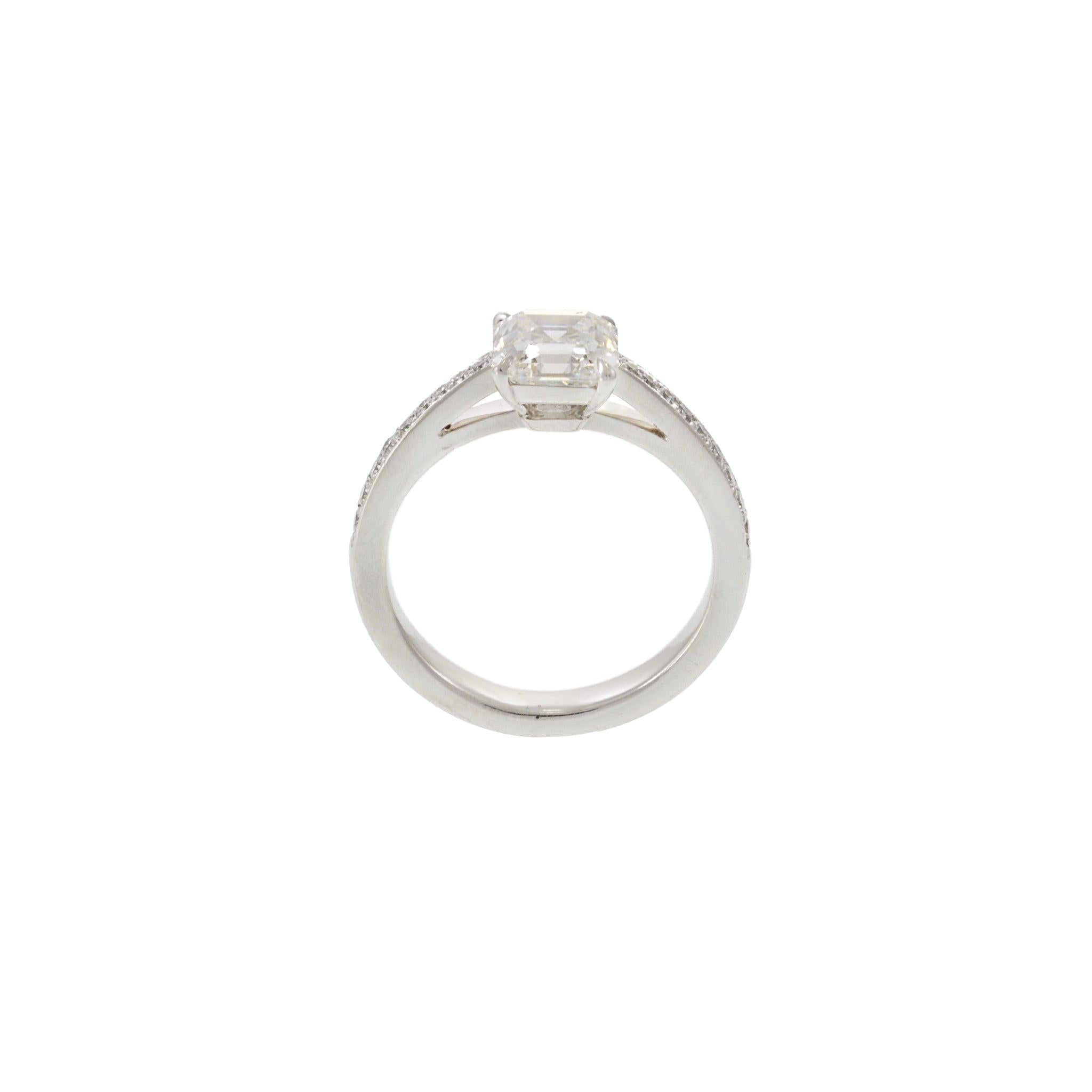 Platinum 1.52CT Asscher Cut Diamond Engagement Ring with Round Diamond Accents