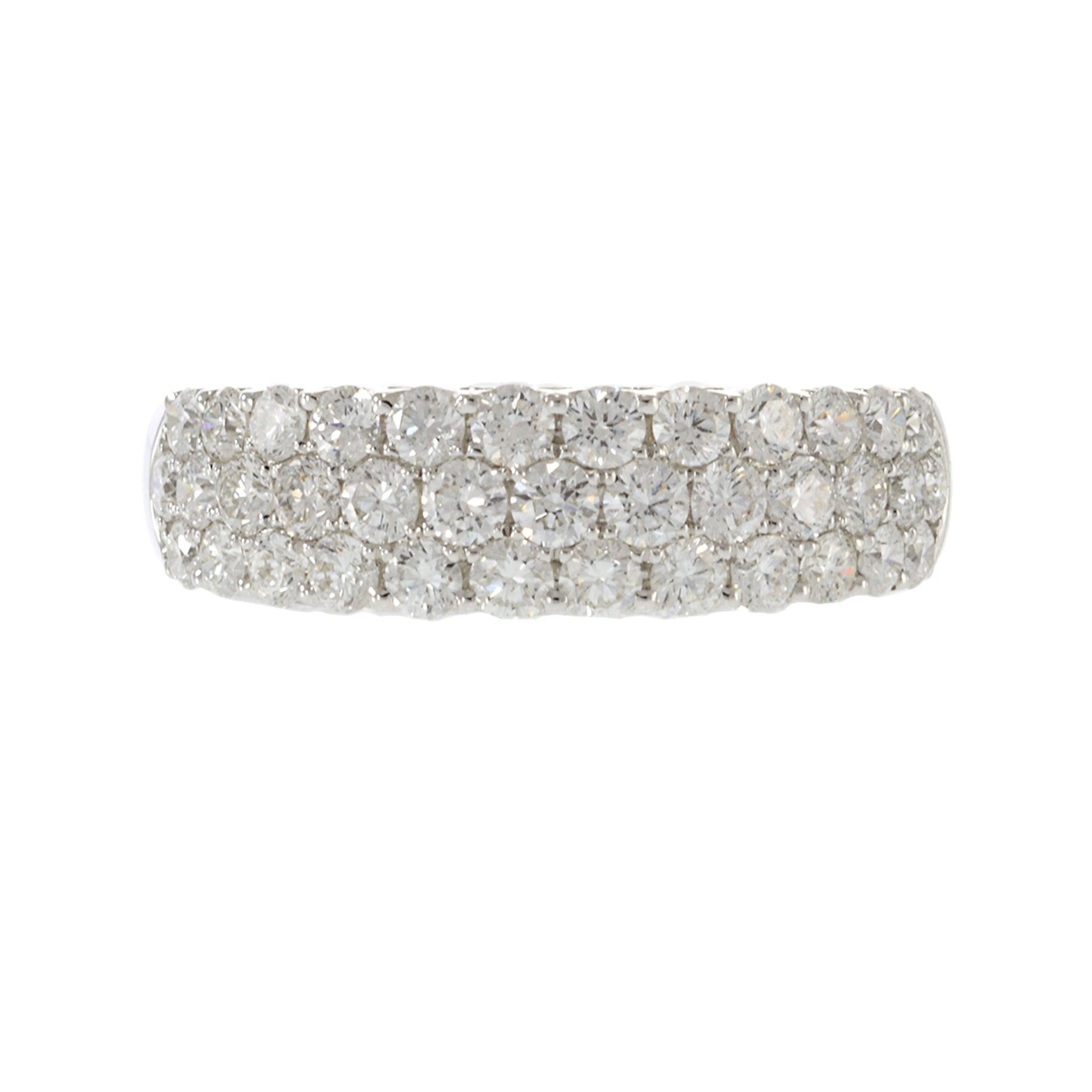 18KT White Gold Round Cut Diamond Wide Band