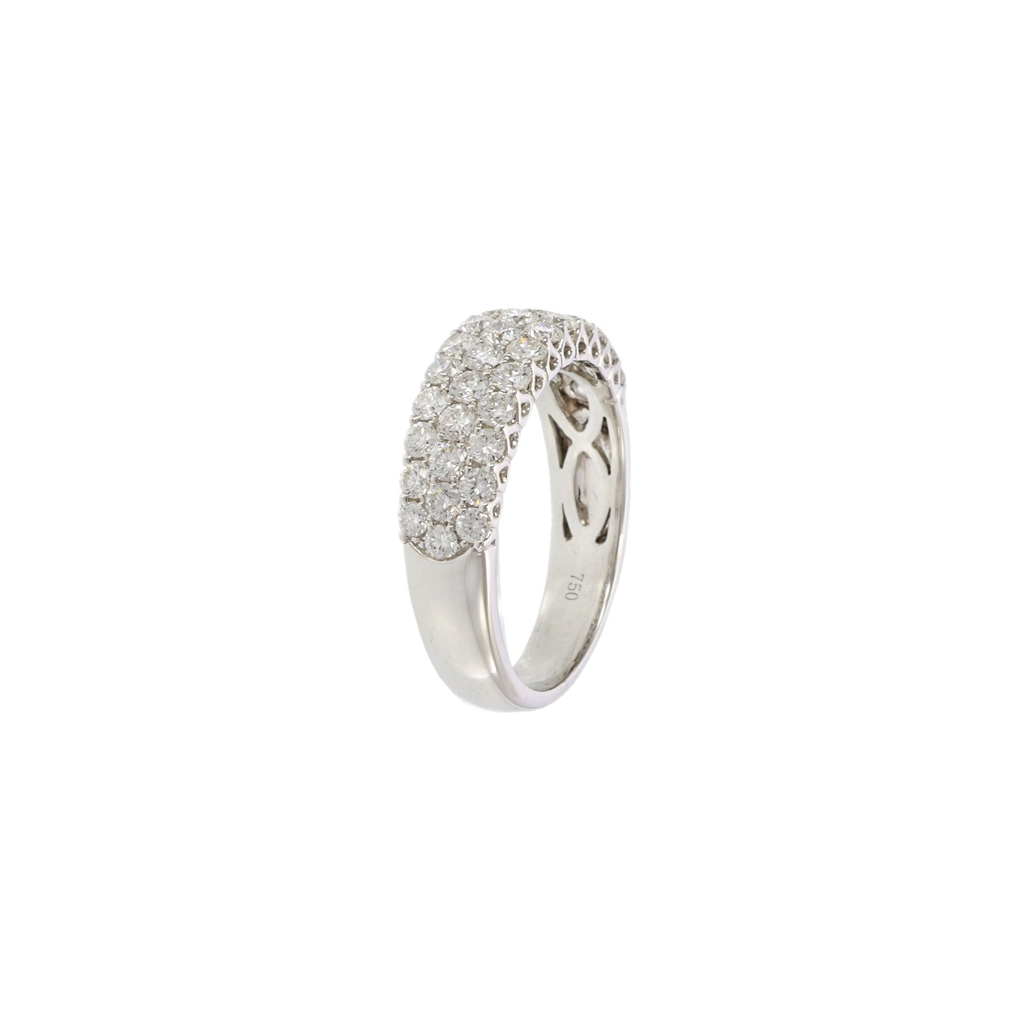 18KT White Gold Round Cut Diamond Wide Band