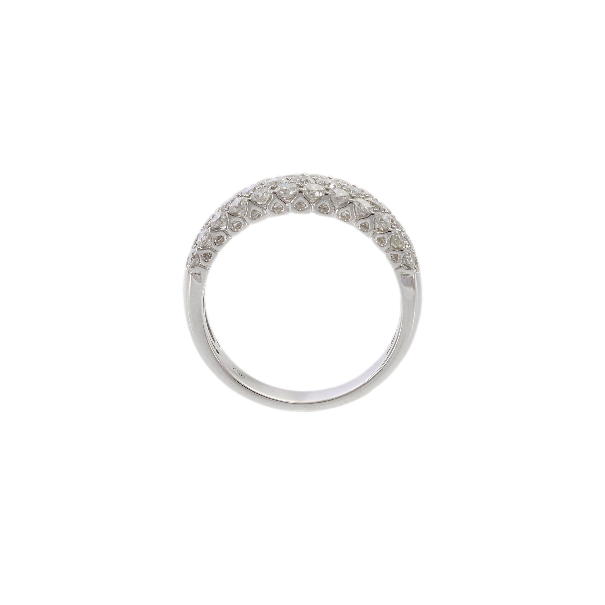 18KT White Gold Round Cut Diamond Wide Band