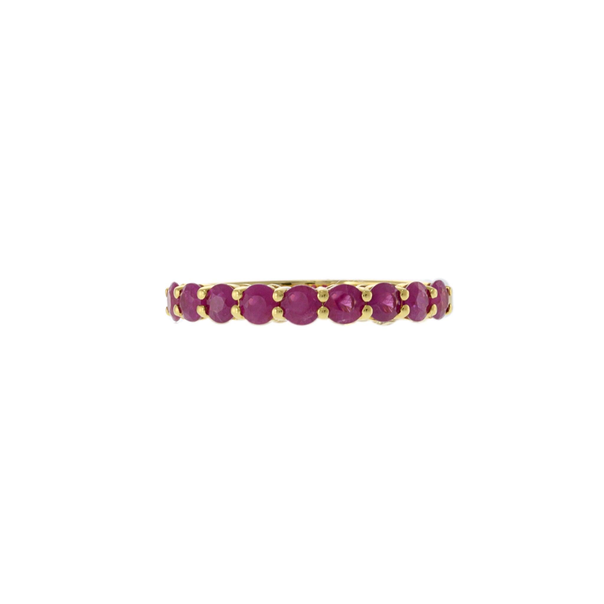 18KT Yellow Gold Round Ruby Band Ring