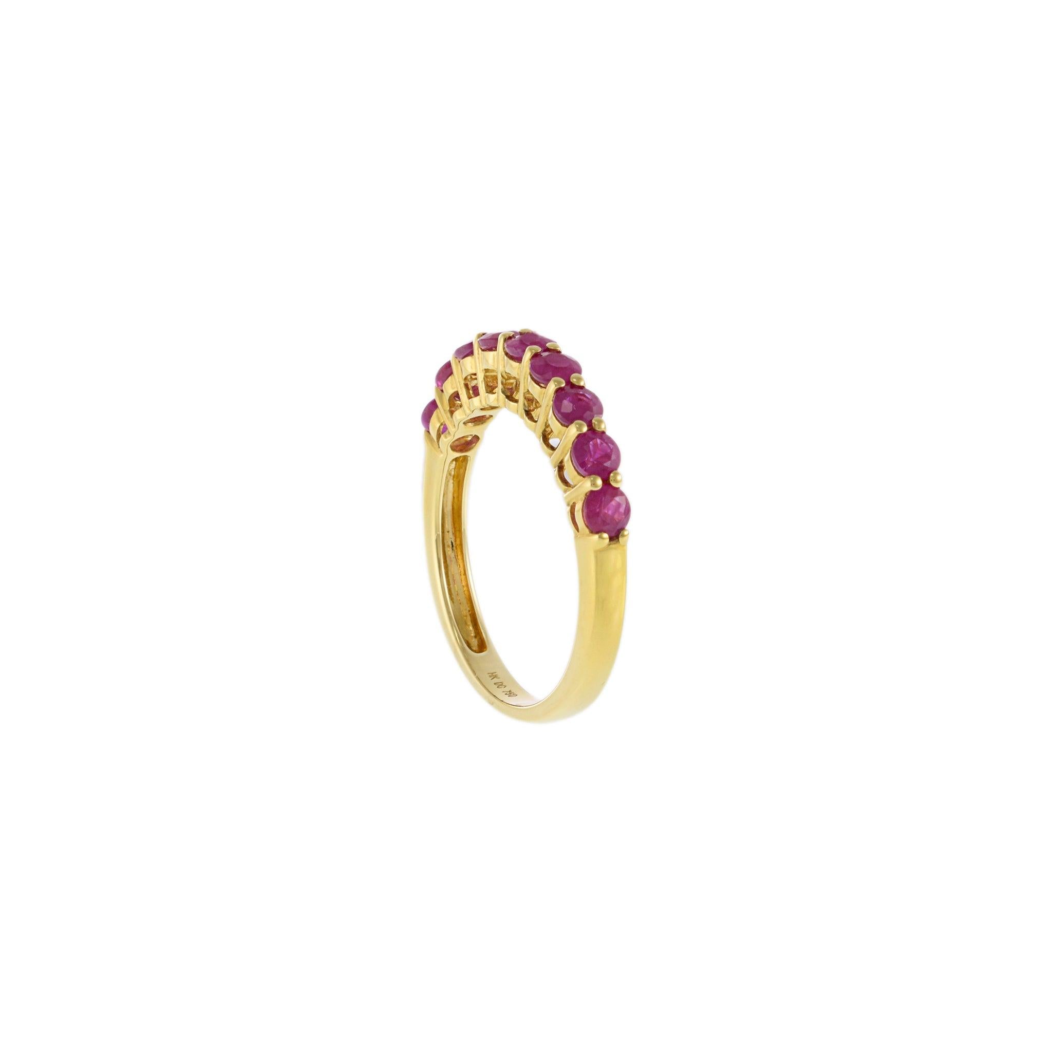 18KT Yellow Gold Round Ruby Band Ring