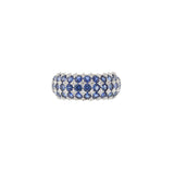 14K White Gold Checkerboard Dome Ring with Blue Sapphires & Diamonds