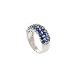 14K White Gold Checkerboard Dome Ring with Blue Sapphires & Diamonds