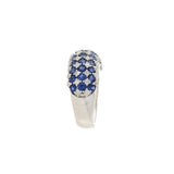 14K White Gold Checkerboard Dome Ring with Blue Sapphires & Diamonds