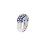 14K White Gold Checkerboard Dome Ring with Blue Sapphires & Diamonds