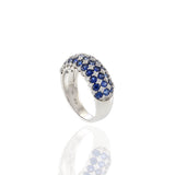14K White Gold Checkerboard Dome Ring with Blue Sapphires & Diamonds