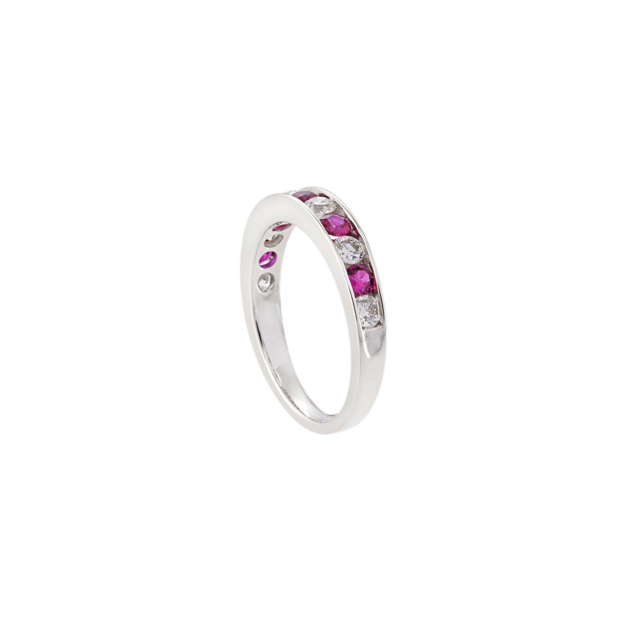 18KT White Gold Channel Set Diamond and Ruby Ring
