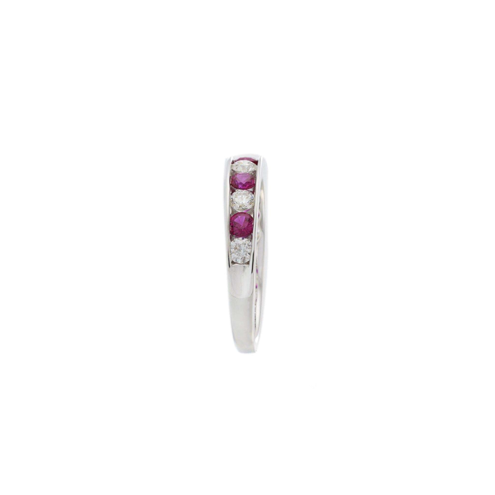 18KT White Gold Channel Set Diamond and Ruby Ring